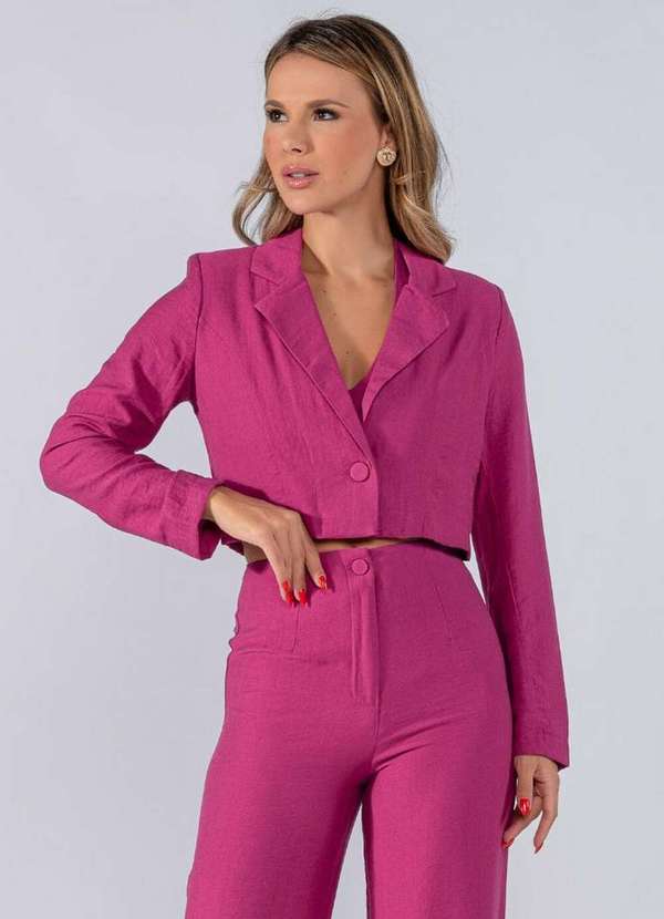 Lamis - Blazer Curto Viscose um Botao Rosa Fucsia 2