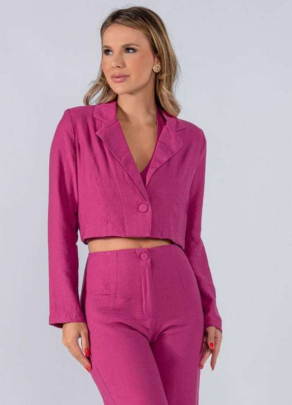Lamis - Blazer Curto Viscose um Botao Rosa Fucsia 3