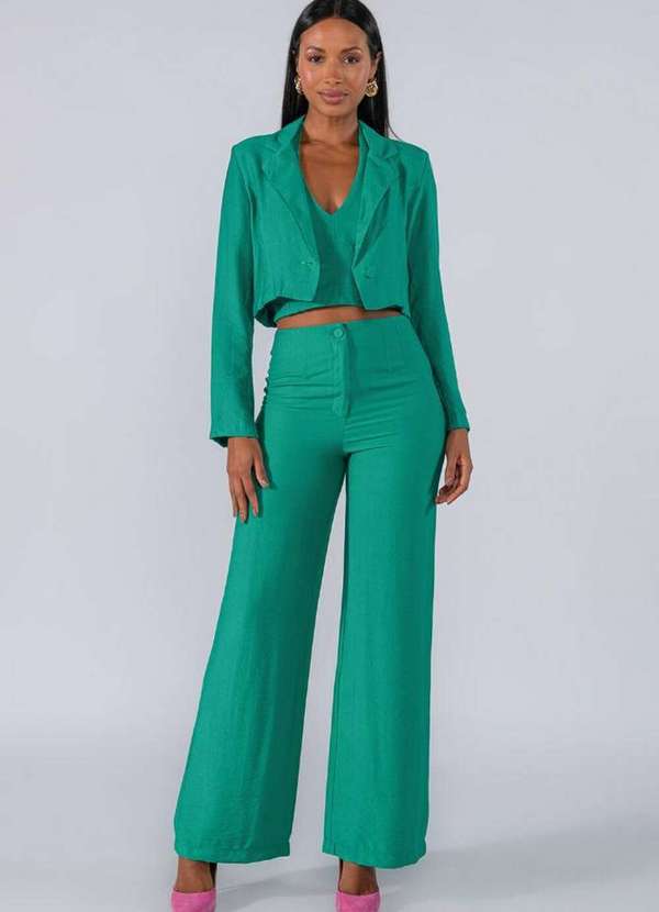 Lamis - Blazer Curto Viscose um Botao Verde