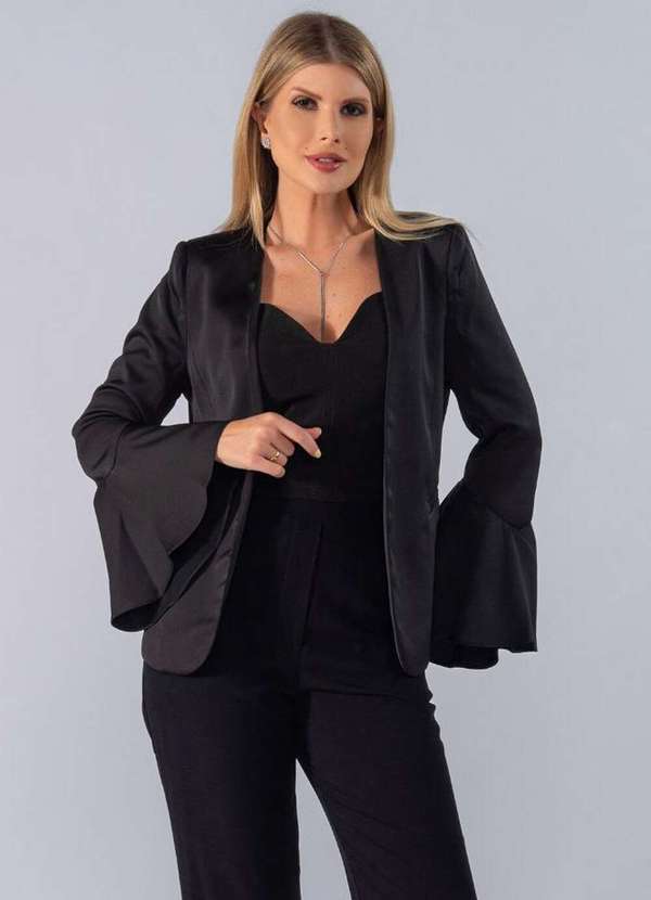 Lamis - Blazer Liso sem Botao Manga Sino Preto 2
