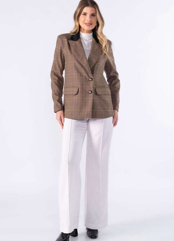 Lamis - Blazer Xadrez com Detalhe em Lurex Marrom