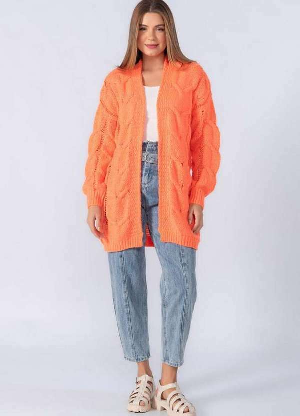 Lamis - Cardigan Longo Tricot Laranja