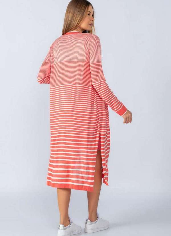 Lamis - Cardigan Longo Tricot Listrado com Bolso Goiaba 4