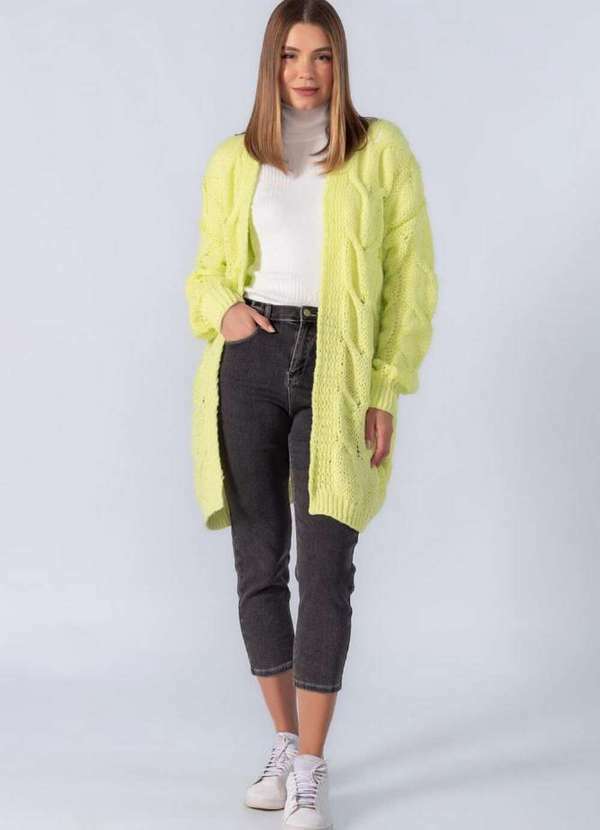 Lamis - Cardigan Longo Tricot Verde Claro