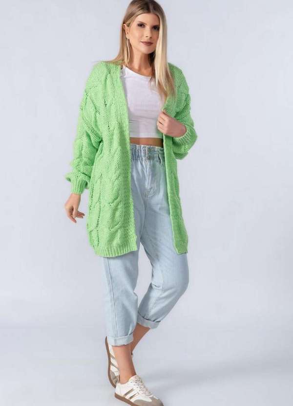 Lamis - Cardigan Longo Tricot Verde