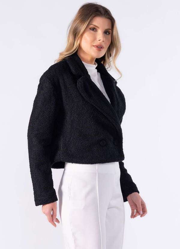 Lamis - Casaco Cropped Pelinho Preto 3