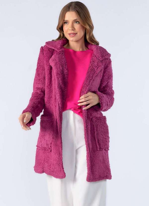 Lamis - Casaco Pluma com Bolsos Rosa Fucsia