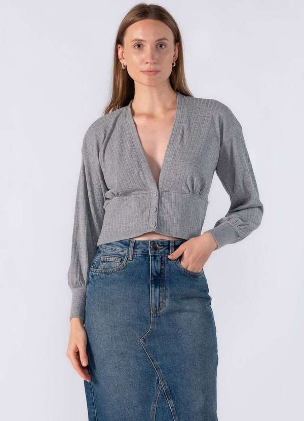Lamis - Casaqueto Canelado com Botoes Cinza