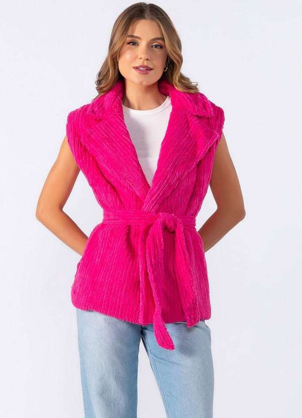 Lamis - Colete Alongado de Plumas Rosa