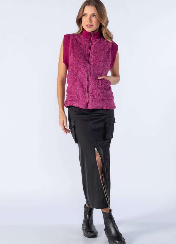 Lamis - Colete de Pluma com Bolsos Rosa Fucsia