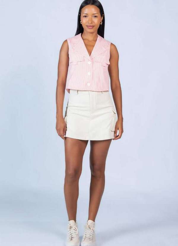 Lamis - Colete em Algodao Listrado Salmao