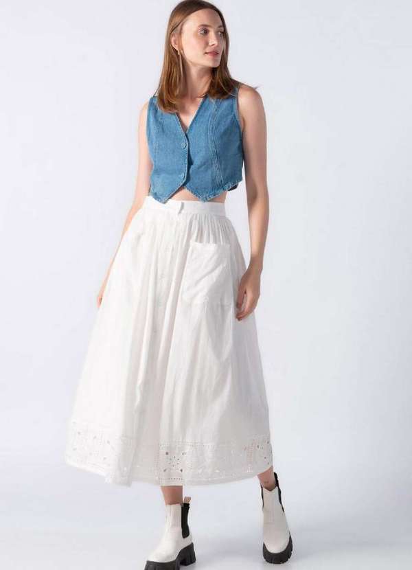 Lamis - Colete Jeans Botao Forrado Azul