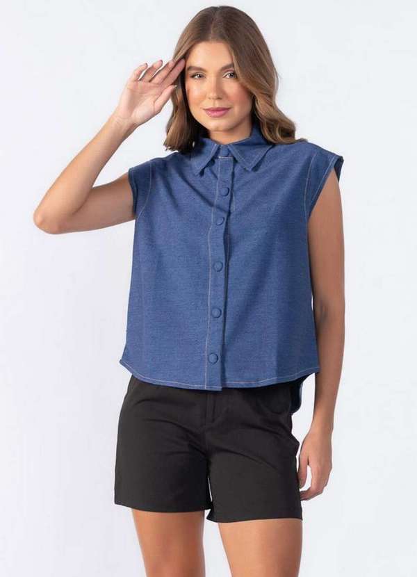 Lamis - Colete Oversized Botoes Forrado Azul