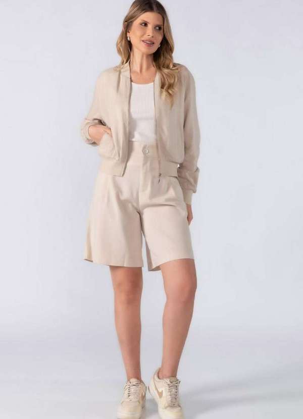 Lamis - Jaqueta Bomber Linho Listra Bege