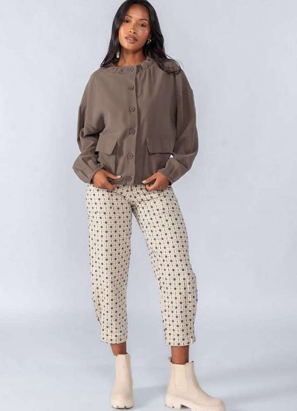 Lamis - Jaqueta Gola Redonda Bolsos Frontais Verde