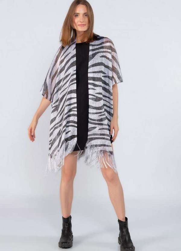 Lamis - Kimono Animal Print em Lurex Prata