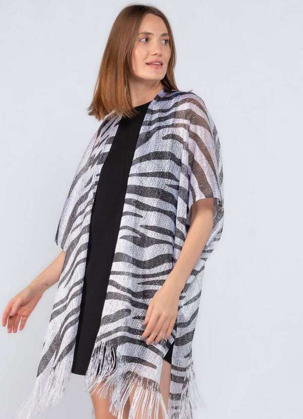 Lamis - Kimono Animal Print em Lurex Prata 2