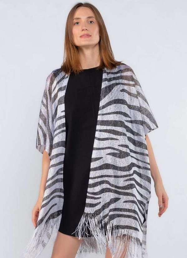 Lamis - Kimono Animal Print em Lurex Prata 3