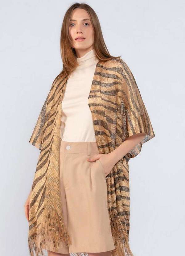 Lamis - Kimono Animal Print em Lurex Ouro