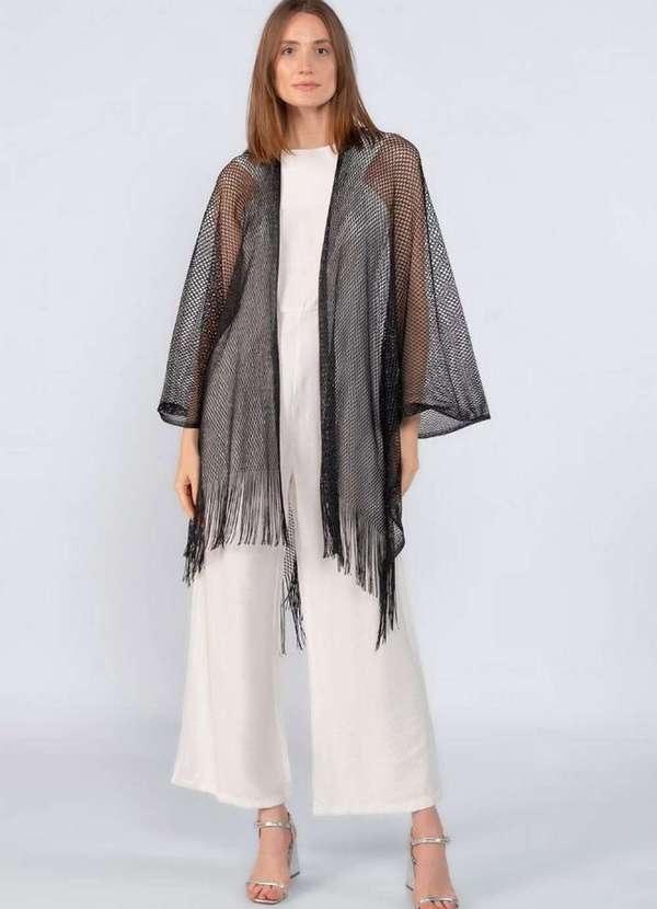 Lamis - Kimono Assimetrico Fios de Lurex Preto