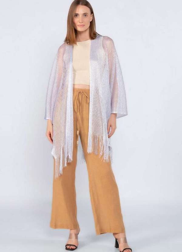 Lamis - Kimono Assimetrico Fios de Lurex Branco