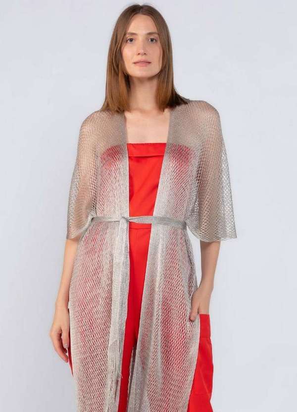 Lamis - Kimono Fios de Lurex Prata