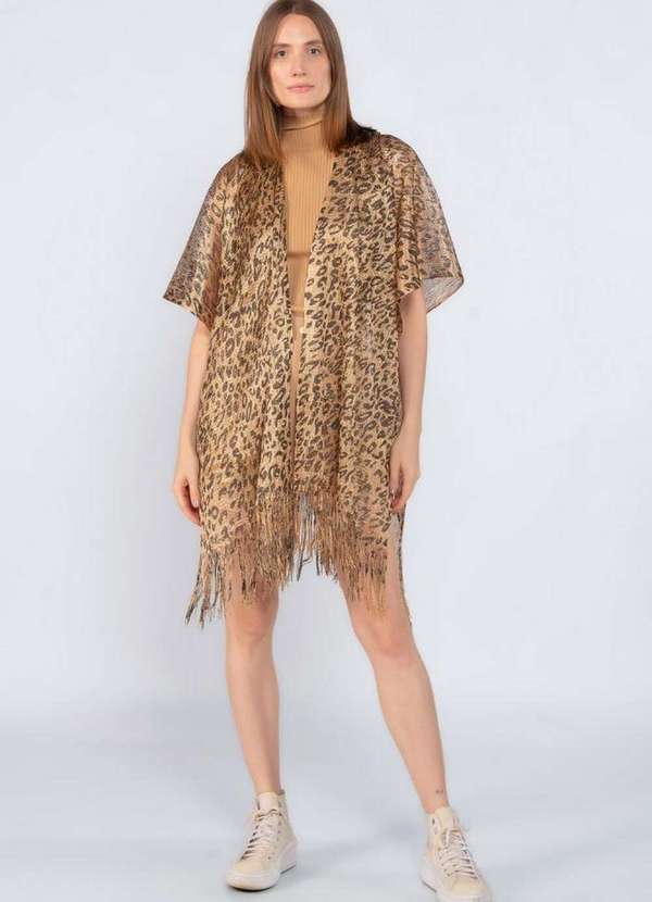 Lamis - Kimono Franjas Animal Print Ouro