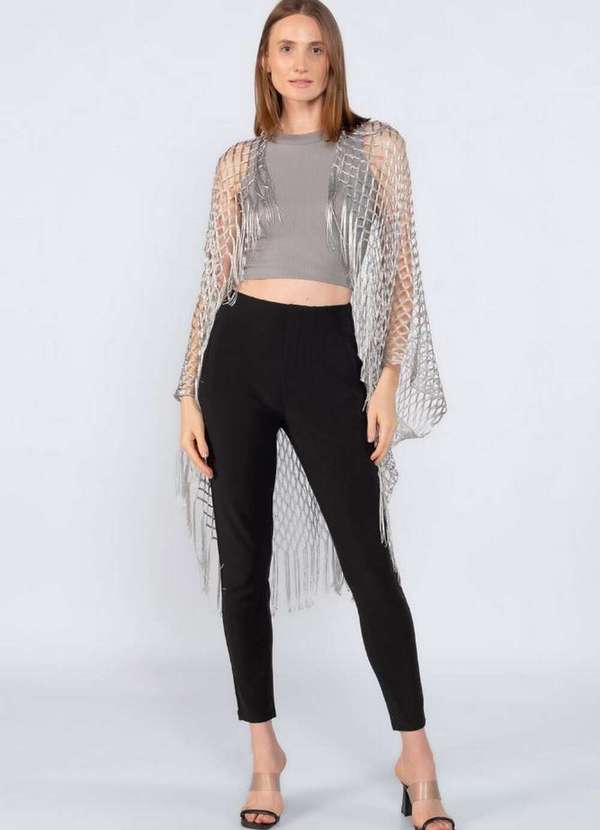 Lamis - Kimono Tramado em Fios de Lurex Prata