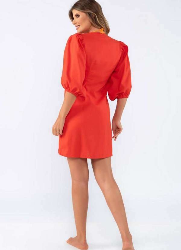 Lamis - Saida de Praia Curta em Linho Manga Bufante Laranja 4