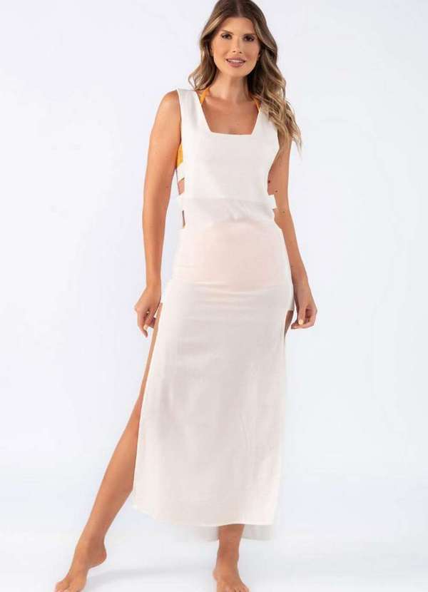 Lamis - Saida de Praia Midi Linho Vazado Off White