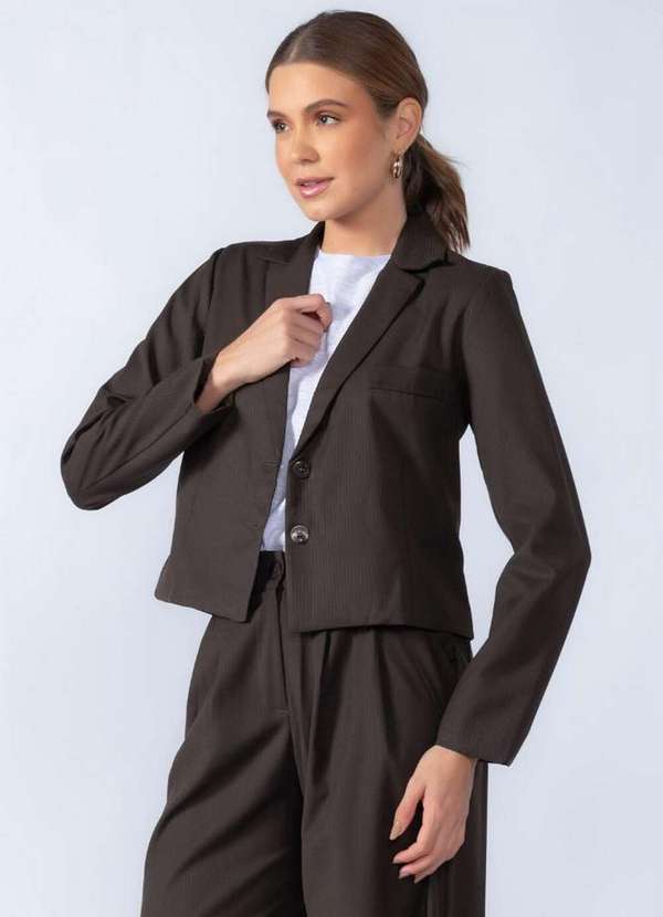 Lamis - Blazer Curto Forrado com Botoes Marrom 3