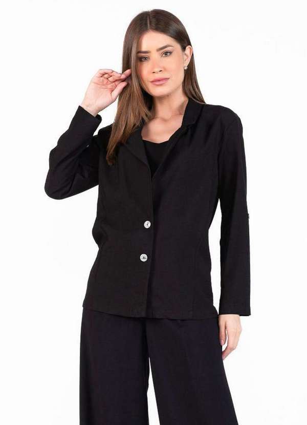 Lamis - Blazer em Viscose Decote V com Botoes Preto