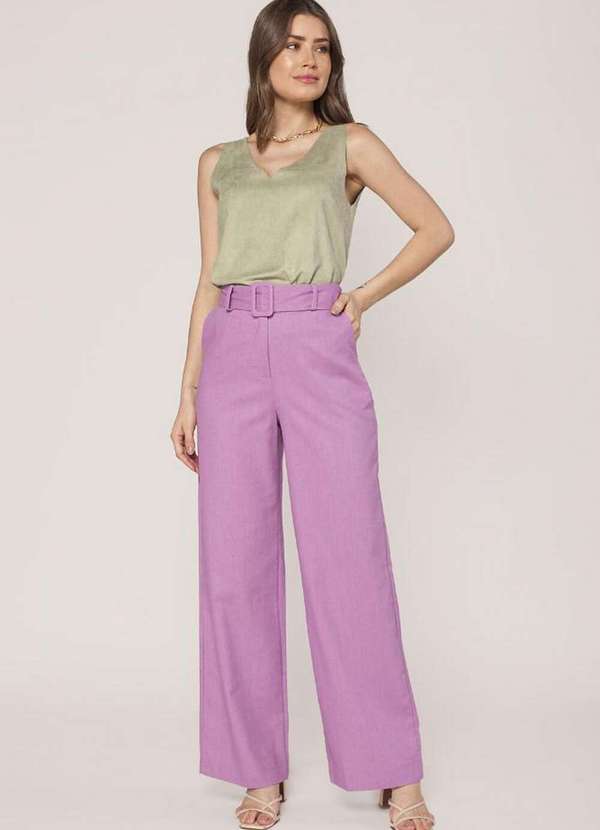 Lamis - Calça Linho Pantalona com Bolso Faca Lilas 2