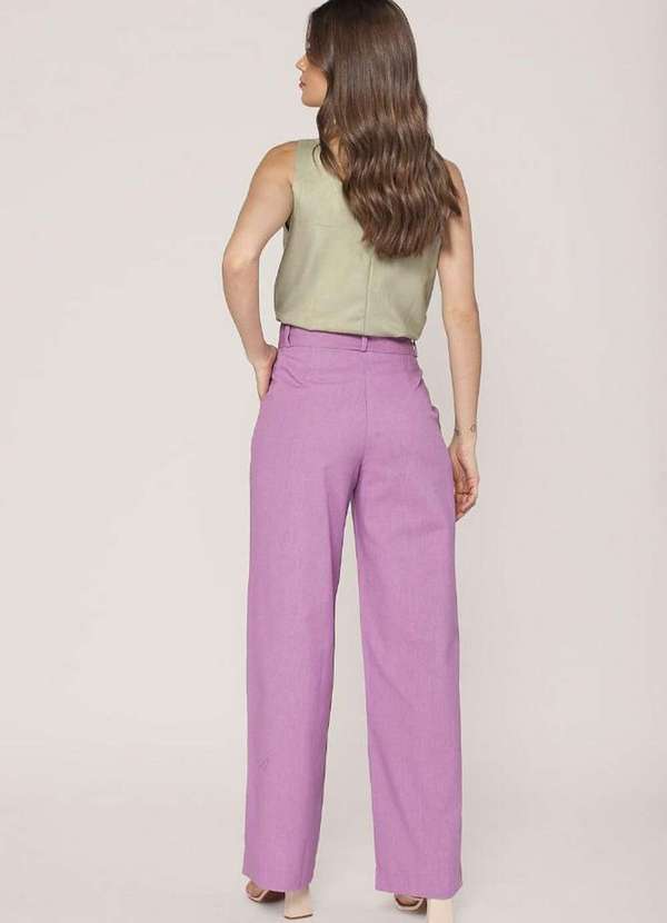 Lamis - Calça Linho Pantalona com Bolso Faca Lilas 3