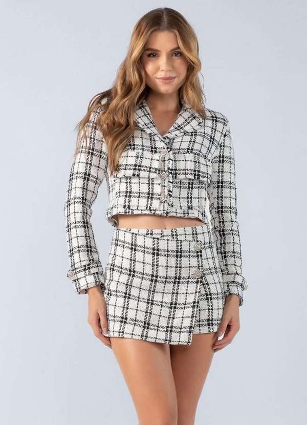 Lamis - Casaqueto em Tweed Quadriculado com Bolso Branco 2