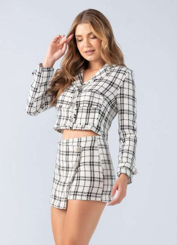 Lamis - Casaqueto em Tweed Quadriculado com Bolso Branco 3