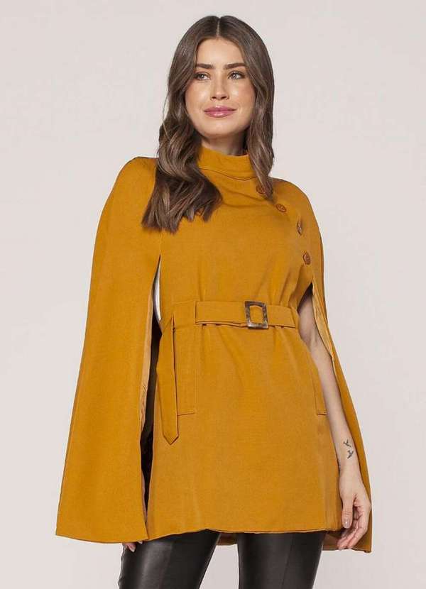 Lamis - Poncho Alfaiataria Gola Chinesa Mostarda