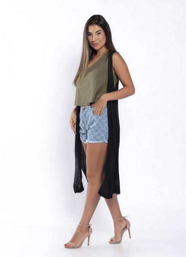 Lamis - Colete Tricot Alongado Recorte Frontal Preto 3