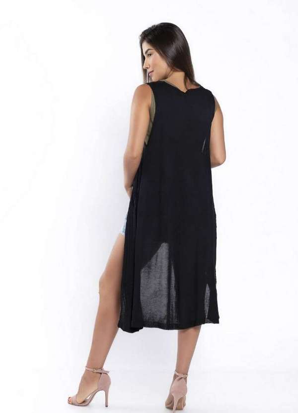 Lamis - Colete Tricot Alongado Recorte Frontal Preto 7