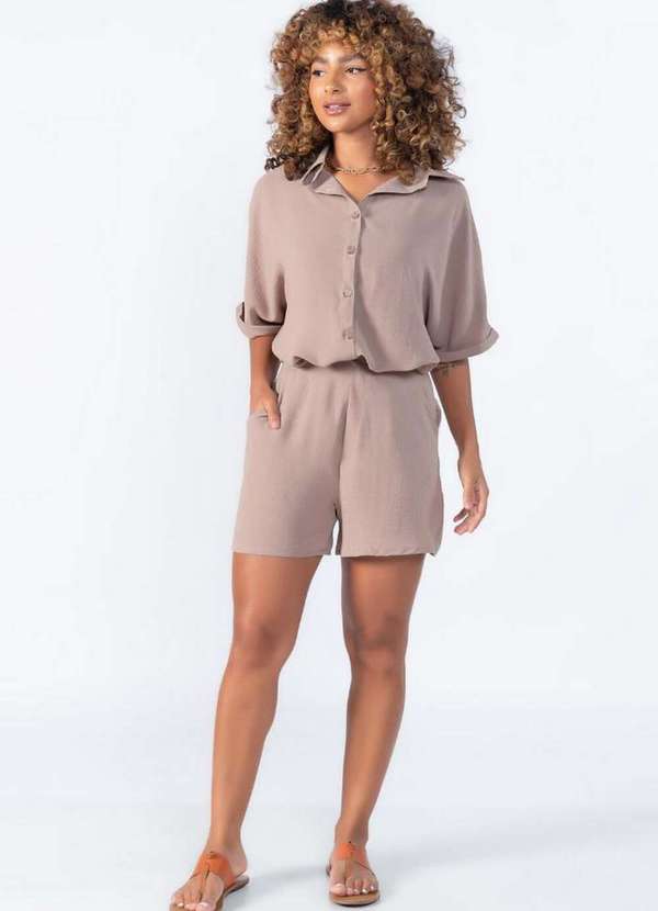 Lamis - Conjunto Camisa e Shorts Social Caqui