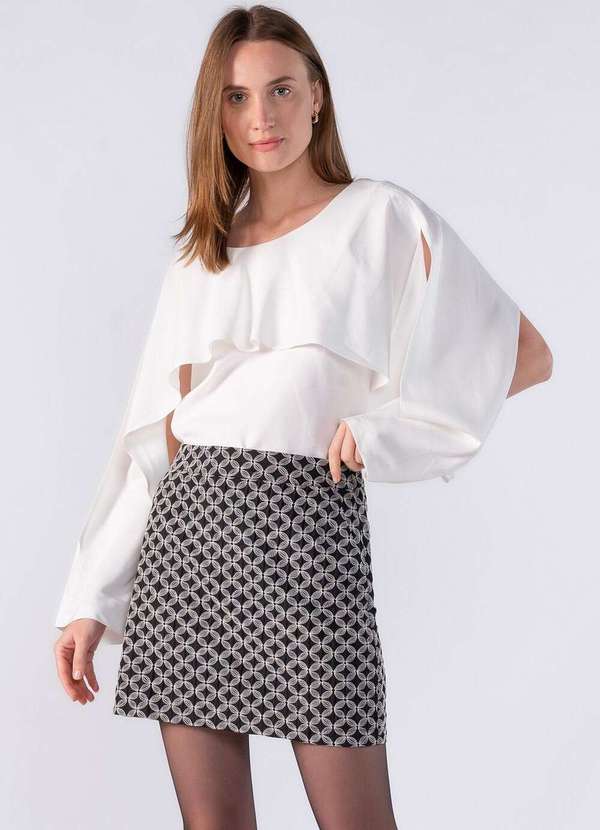 Lamis - Mini Saia Bordada com Bolso Faca Preto