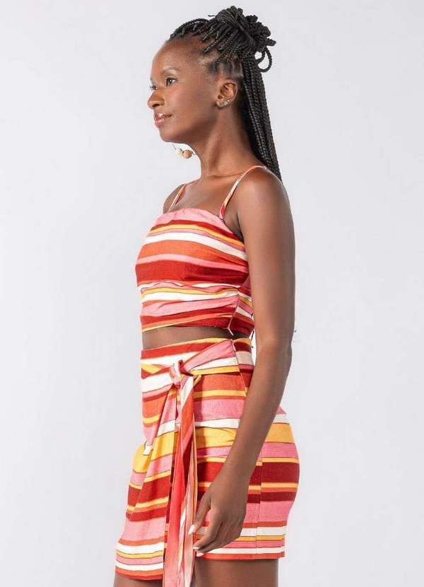 Lamis - Mini Saia com Amarracao Linho Listrado Multicolor 4