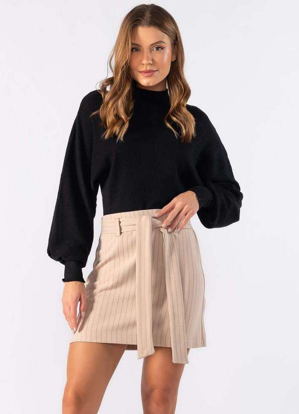 Lamis - Mini Saia Risca de Giz com Faixa Bege