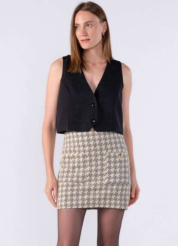 Lamis - Mini Saia Tweed Pied Poule Bege