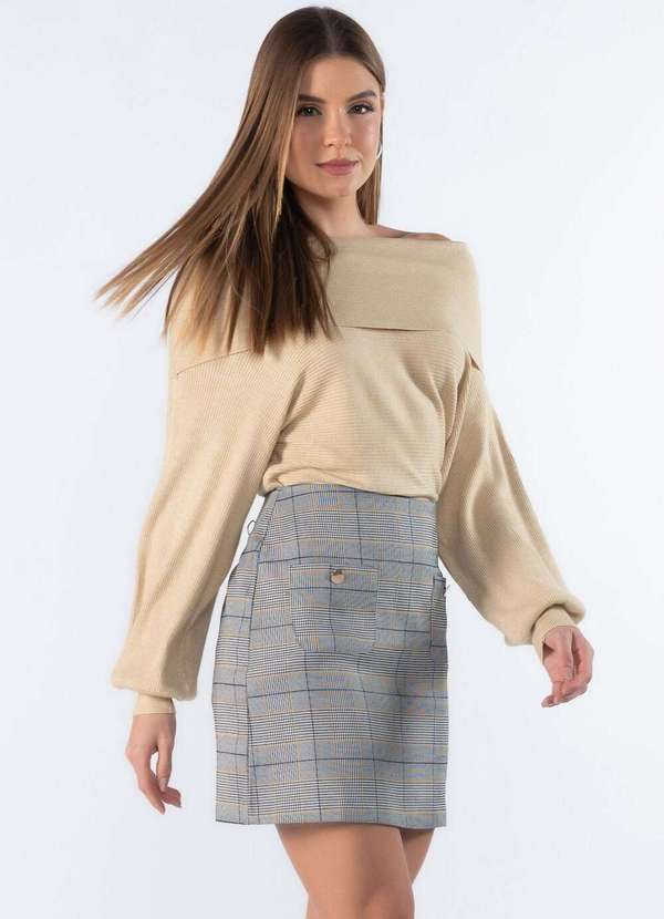 Lamis - Mini Saia Xadrez com Botoes Cinza 3