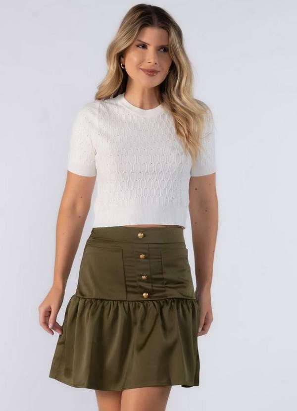 Lamis - Saia Babado Botoes Dourado e Bolso Verde