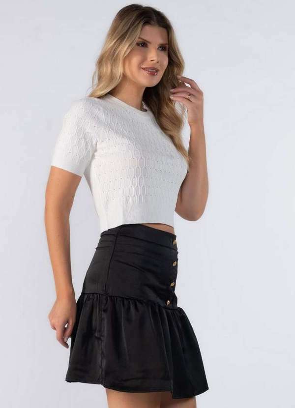 Lamis - Saia Babado Botoes Dourado e Bolso Preto 3