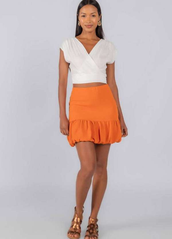 Lamis - Saia Balone Forrada com Ziper Invisivel Laranja