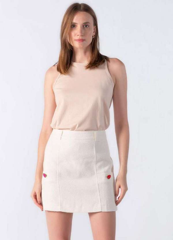Lamis - Saia Curta Botao Coracao Bege