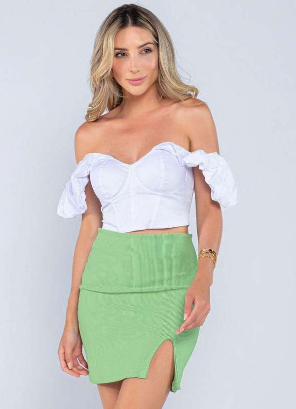 Lamis - Saia Curta Canelada com Fenda Verde 2